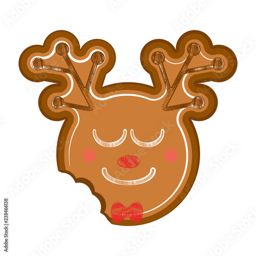 Isolated happy bitten reindeer gingerbread. Vector illustration design