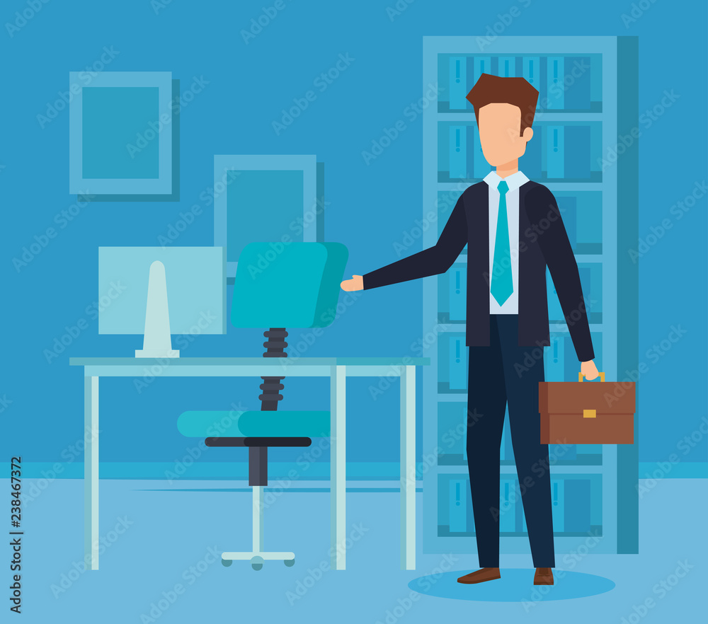 elegant businessman with portfolio in the office elegant businessman with portfolio in the office