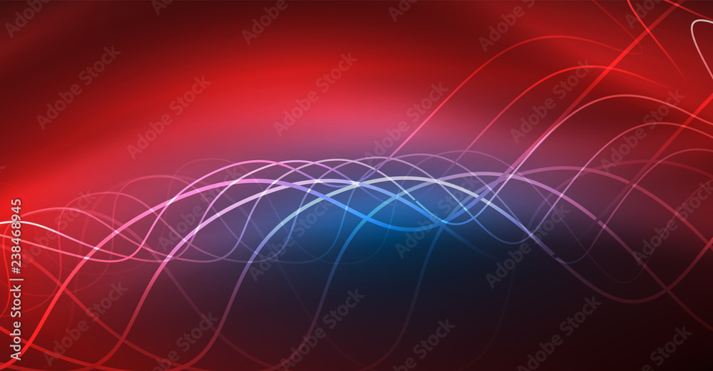 Obraz premium Glowing abstract wave on dark, shiny motion, Christmas and New Year magic space light. Techno abstract background
