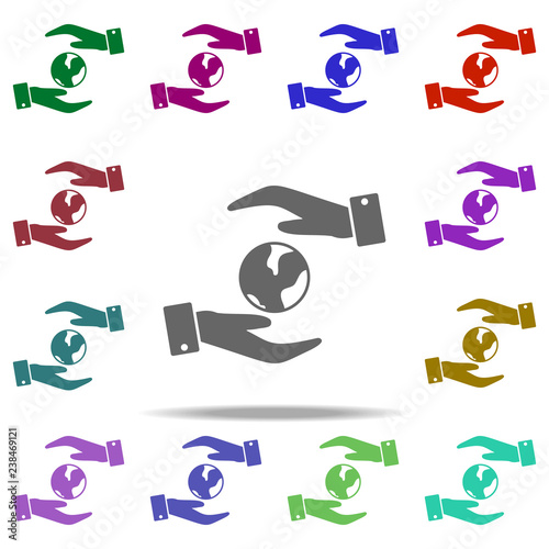 hands guard earth icon. Elements of Human Rights in multi color style icons. Simple icon for websites, web design, mobile app, info graphics