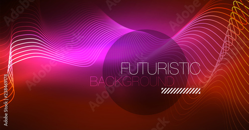 Neon lines wave background. Abstract composition