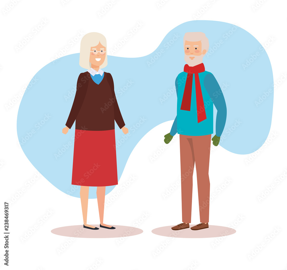 grandparents couple with winter clothes