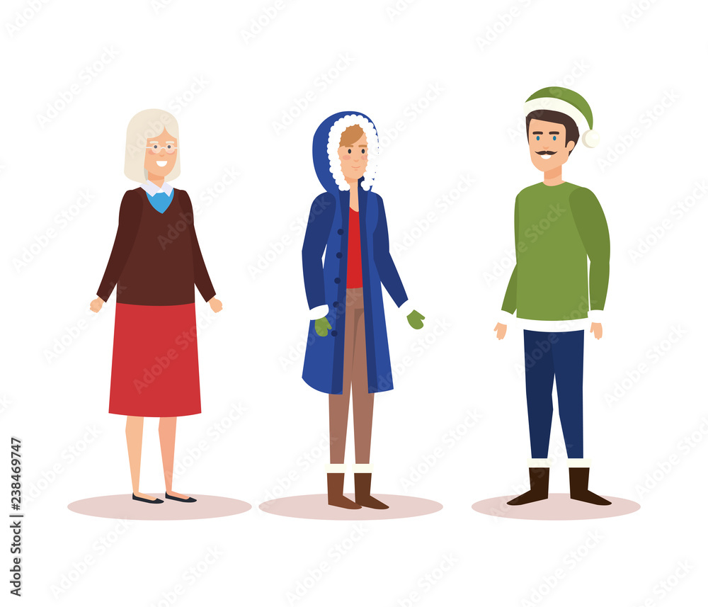 family members with winter clothes