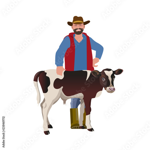 Farmer with a calf