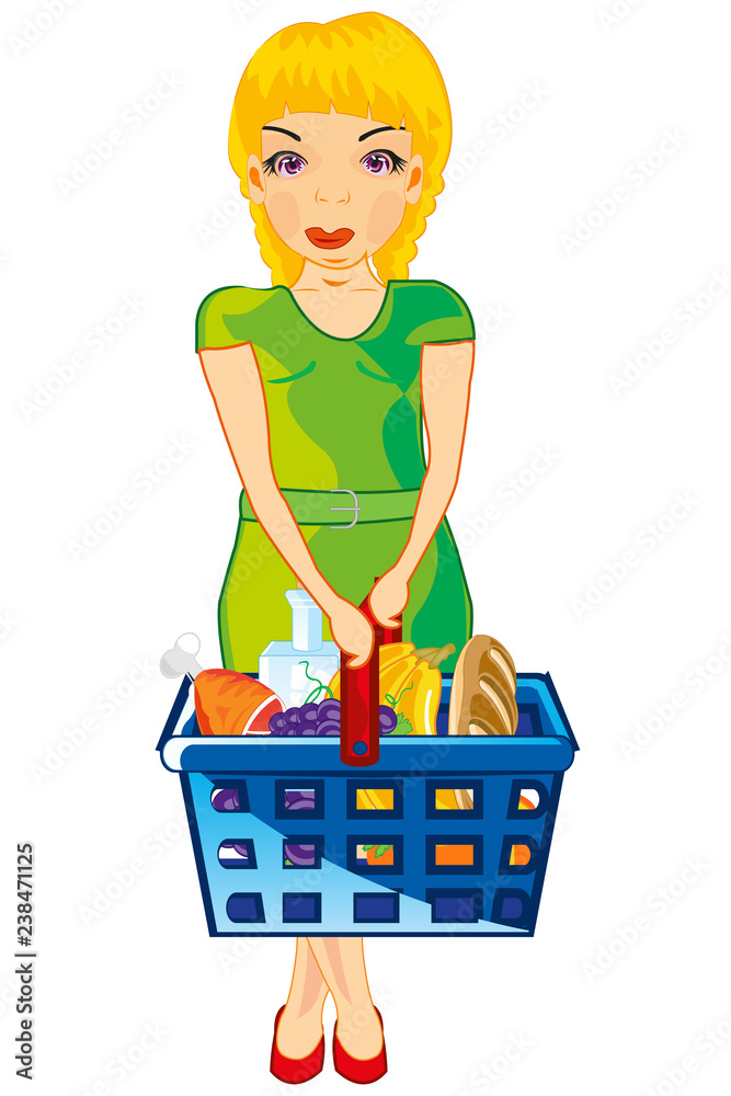 Making look younger girl with product in basket Making look younger girl with product in basket