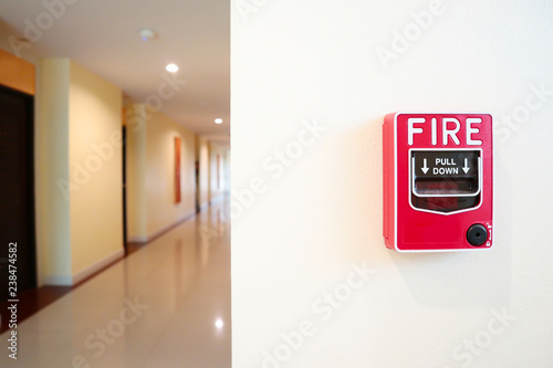 Fire alarm system install on the wall. 