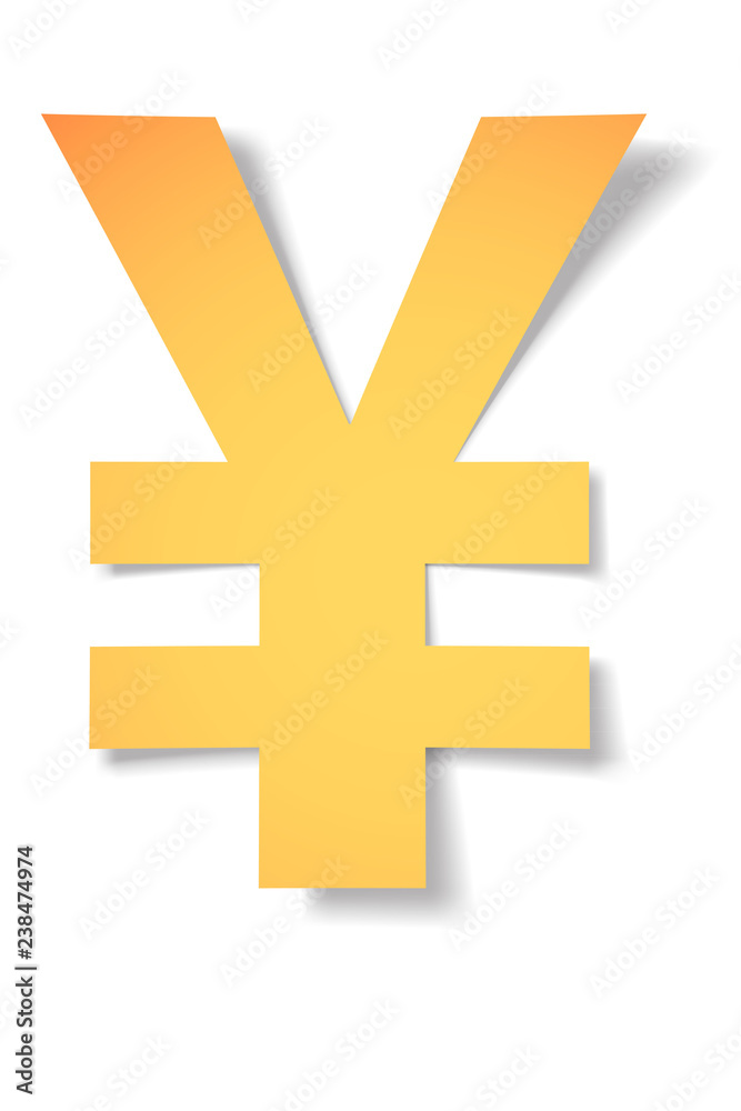 yellow-gold yen mark carved from paper with soft shadow.Vector origami yellow-gold yen mark carved from paper with soft shadow.Vector origami