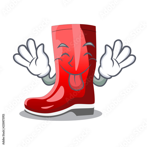 Tongue out muddy farmer boots shape the cartoon