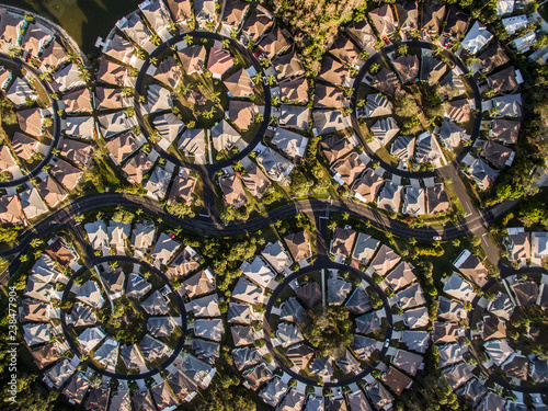 Aerial view of houses in circular pattern photo