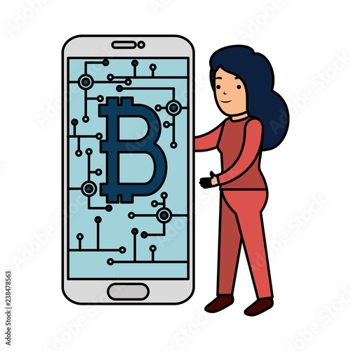 business person using smartphone with bitcoin