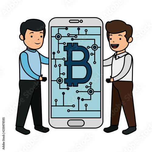 business person using smartphone with bitcoin