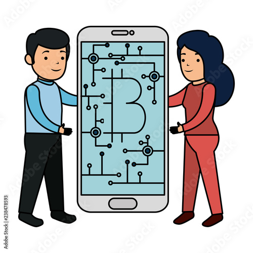 business person using smartphone with bitcoin