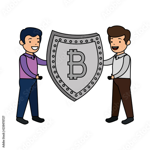 business person lifting shield with bitcoin