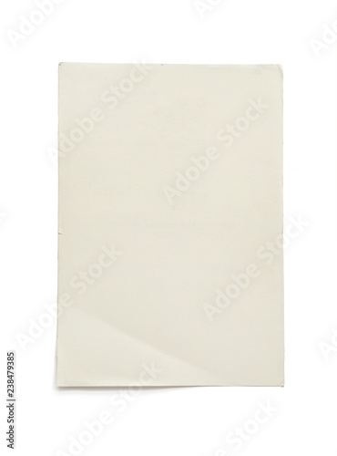 Rough empty A4 paper isolated on white background with clipping path. Paper texture background.
