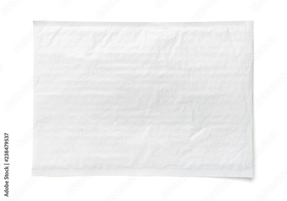 White postal package. Plastic parcel object background for online shopping advertising. Isolated on white background with clipping path. White postal package. Plastic parcel object background for online shopping advertising. Isolated on white background with clipping path.