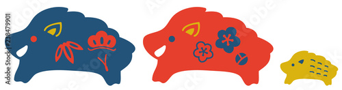 イノシシの親子　イラスト素材