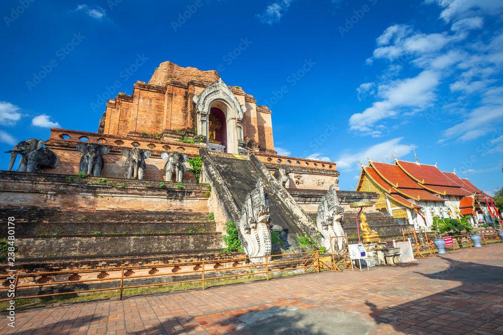 Wat Chedi Luang is a Buddhist temple in the historic centre and is a Buddhist temple is a major tourist attraction in Chiang Mai,Thailand.