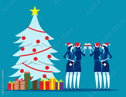 Christmas with friends. Concept business vector illustration, Holiday, Social Event, Drink.