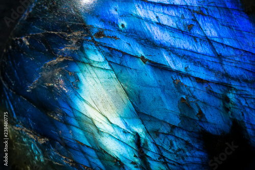 Macro photo of a cobalt blue crystal moonstone labradorite stone. photo