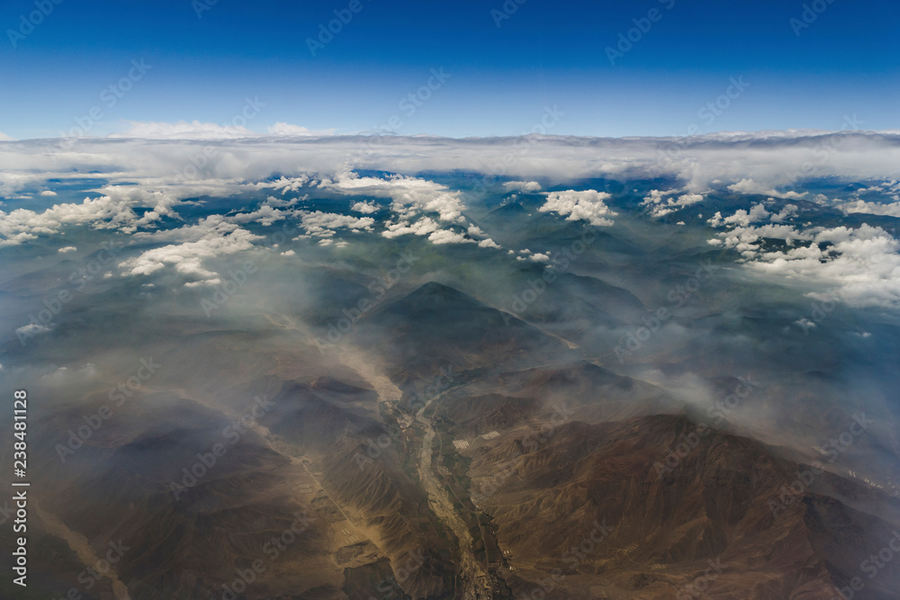 Scenic view of Andes Mountains against blue sky Scenic view of Andes Mountains against blue sky