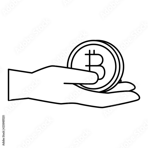 hand with bitcoin coin