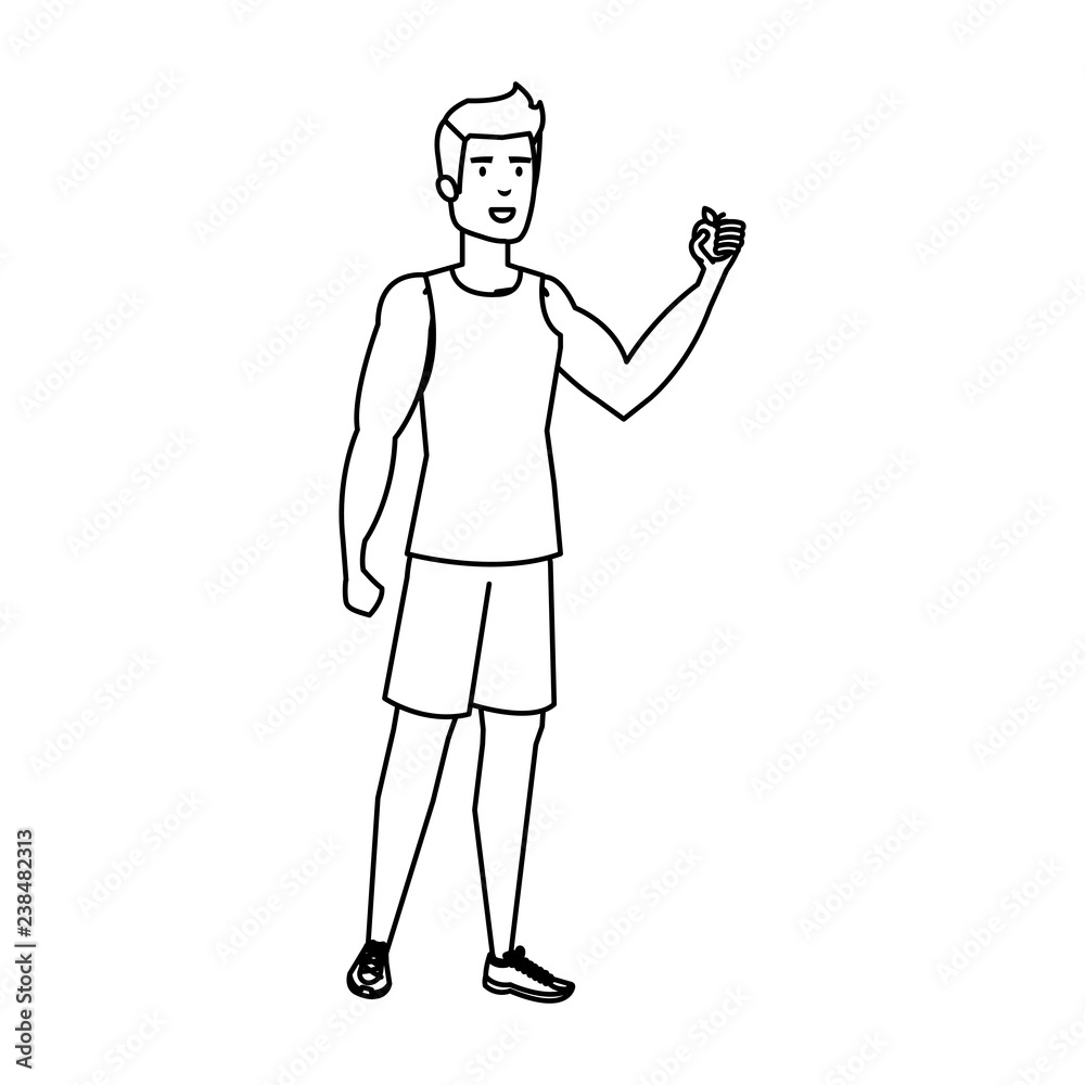 athletic man with apple avatar character athletic man with apple avatar character