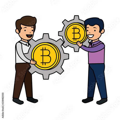 business people lifitng bitcoin