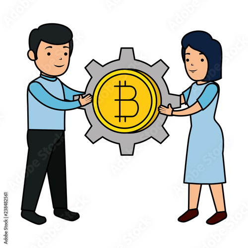 business people lifitng bitcoin