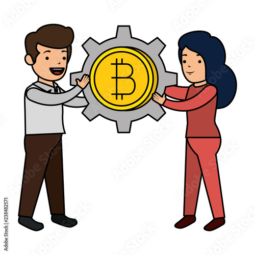 business people lifitng bitcoin