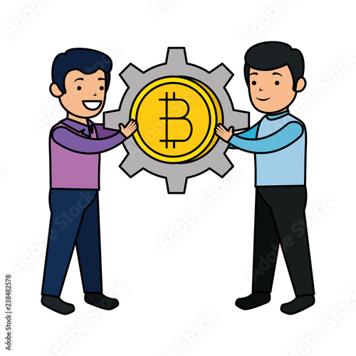 business people lifitng bitcoin