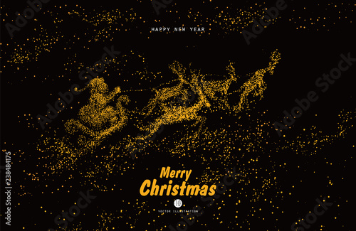 Bilde på lerret Santa Claus giving gifts, vector particles illustration.