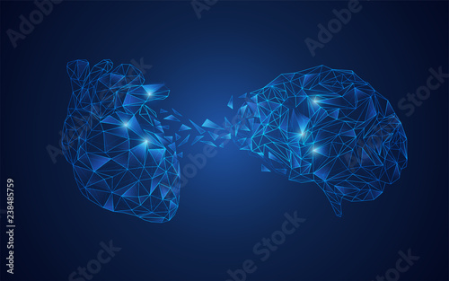 polygon heart and brain in futuristic, concept of balance in human