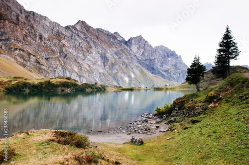 Trubsee lake with Mount Graustock and Swiss Alps of Engelberg