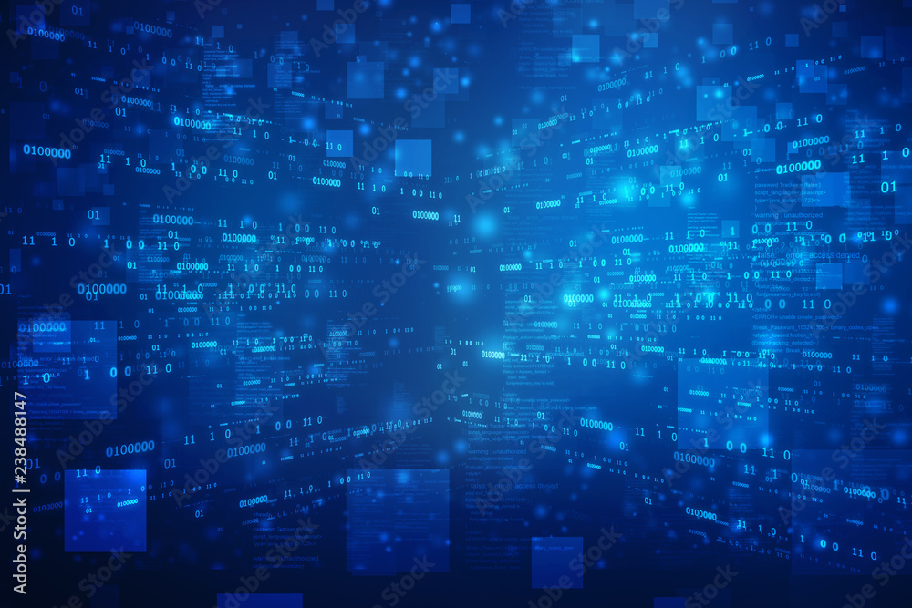 Binary Code Background, Digital Abstract technology background, flowing number one and zero text in binary code format in technology background. Binary Code Background, Digital Abstract technology background, flowing number one and zero text in binary code format in technology background.