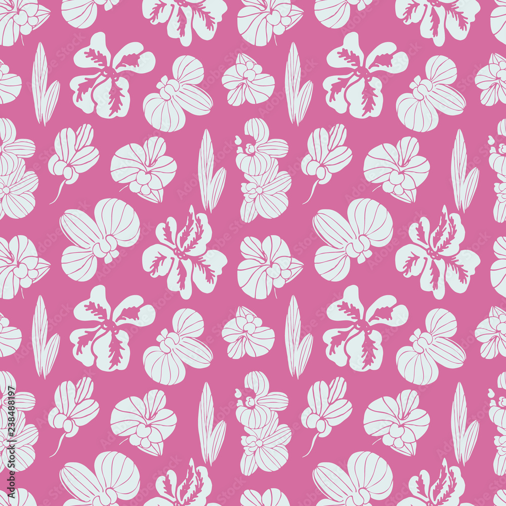 Orchid. Beautiful flowers. Pink background, texture, wallpaper. Seamless