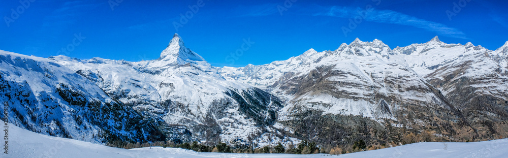 Beautiful panoramic view of snow mountain Matterhorn, Zermatt, Switzerland.