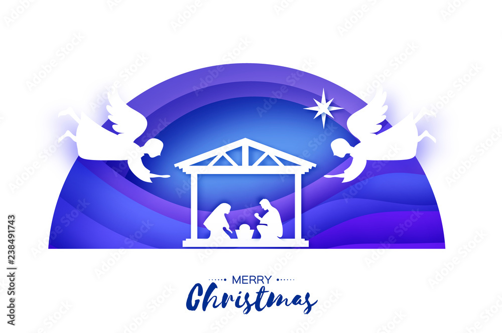 Birth of Christ. Baby Jesus in the manger. Holy Family. Magi. Angels ...