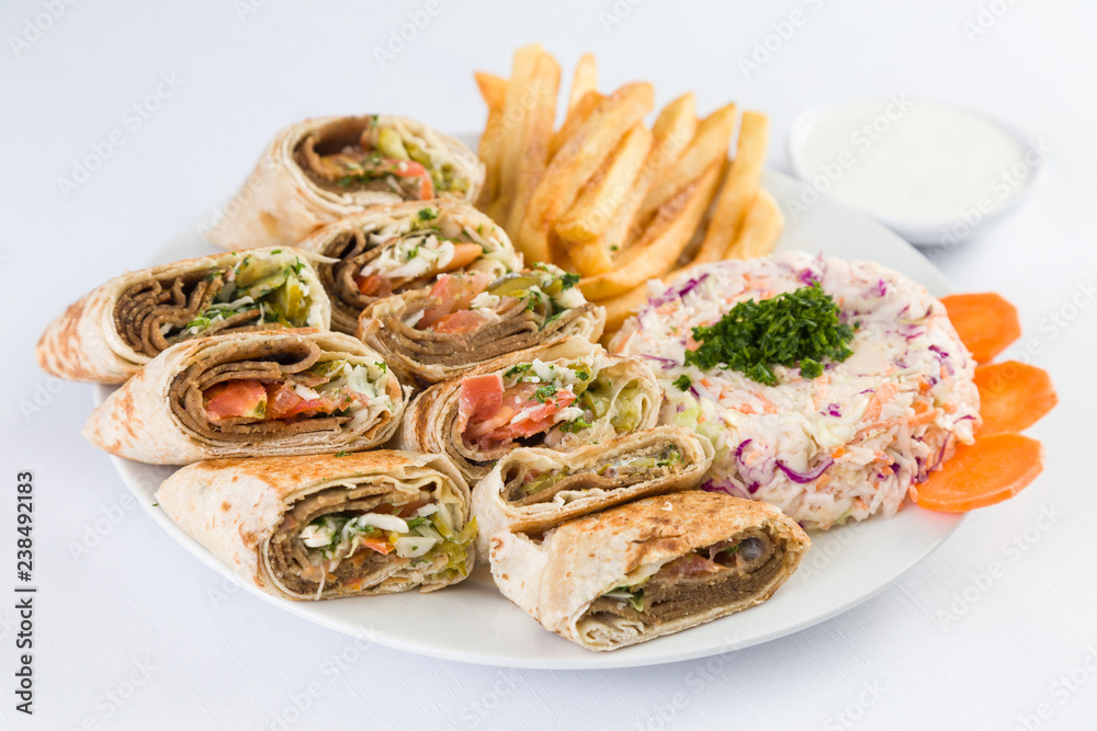 Arabic Gyro Beef Shawerma in Mediterranean Levantine Cuisine Arabic Gyro Beef Shawerma in Mediterranean Levantine Cuisine