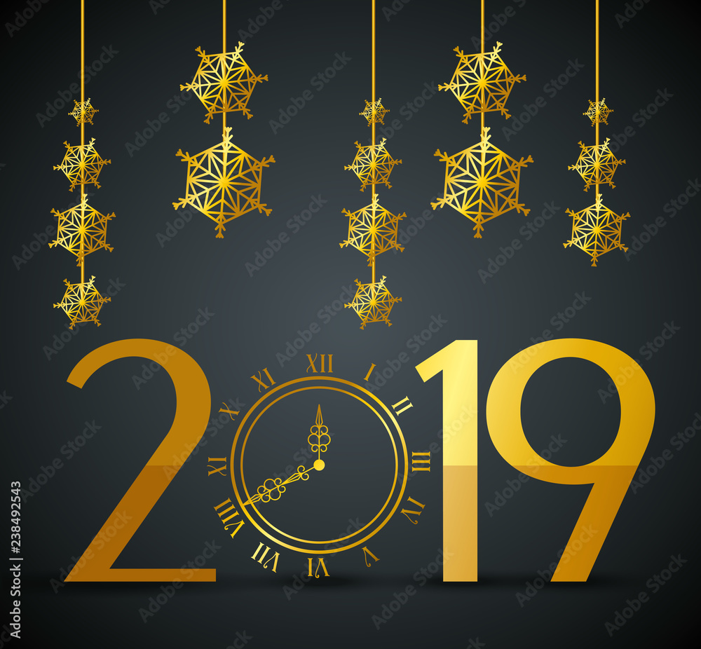 new 2019 year with flakes hangings new 2019 year with flakes hangings