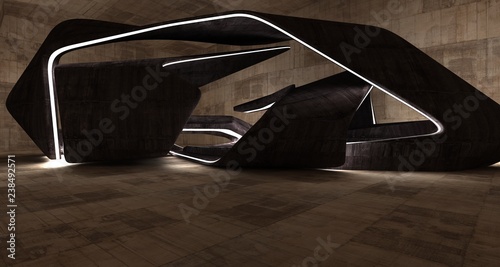Fototapeta Naklejka Na Ścianę i Meble -  Empty dark abstract brown concrete room smooth interior. Architectural background. Night view of the illuminated. 3D illustration and rendering
