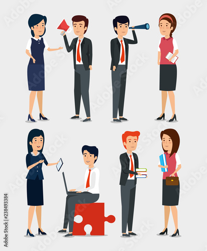 set professional businesspeople teamwork strategy plan