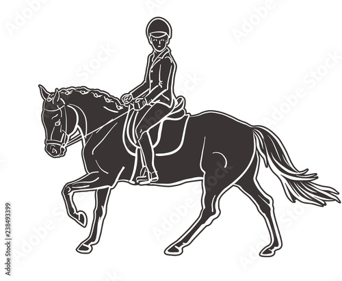 Equestrian, сhildren's sport. Logo of a dressage young rider on a pony.