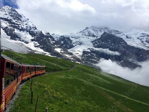 The red train goes up to the Jungfrau, Switzerland.