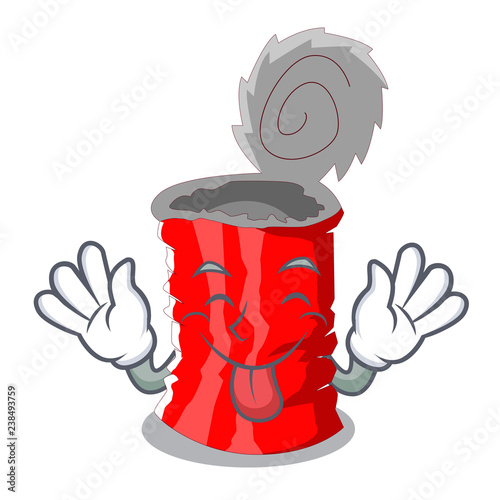 Tongue out tincan ribbed metal character a canned