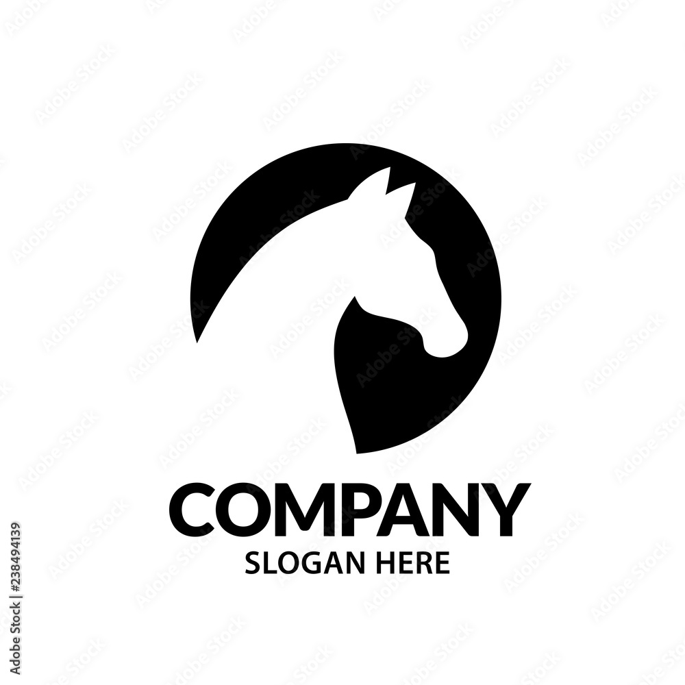 Fototapeta Stylized white Horse Head in Circle for Mascot Logo Template