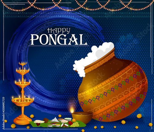 Happy Pongal religious holiday background for harvesting festival of India © stockillustrator