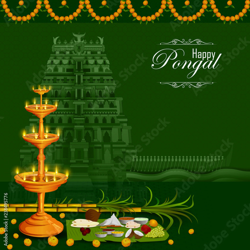 Happy Pongal religious holiday background for harvesting festival of India