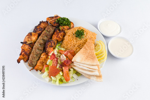 Canvastavla Mixed Kabab with Rice and Pita Bread in Mediterranean Levantine  Cuisine