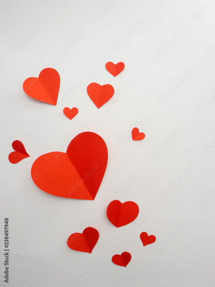 Red paper hearts isolated on white background