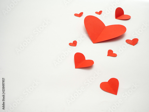 Red paper hearts isolated on white background